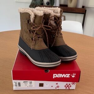 PAWZ Brown and Black Boots with Faux Fur - Size 10
